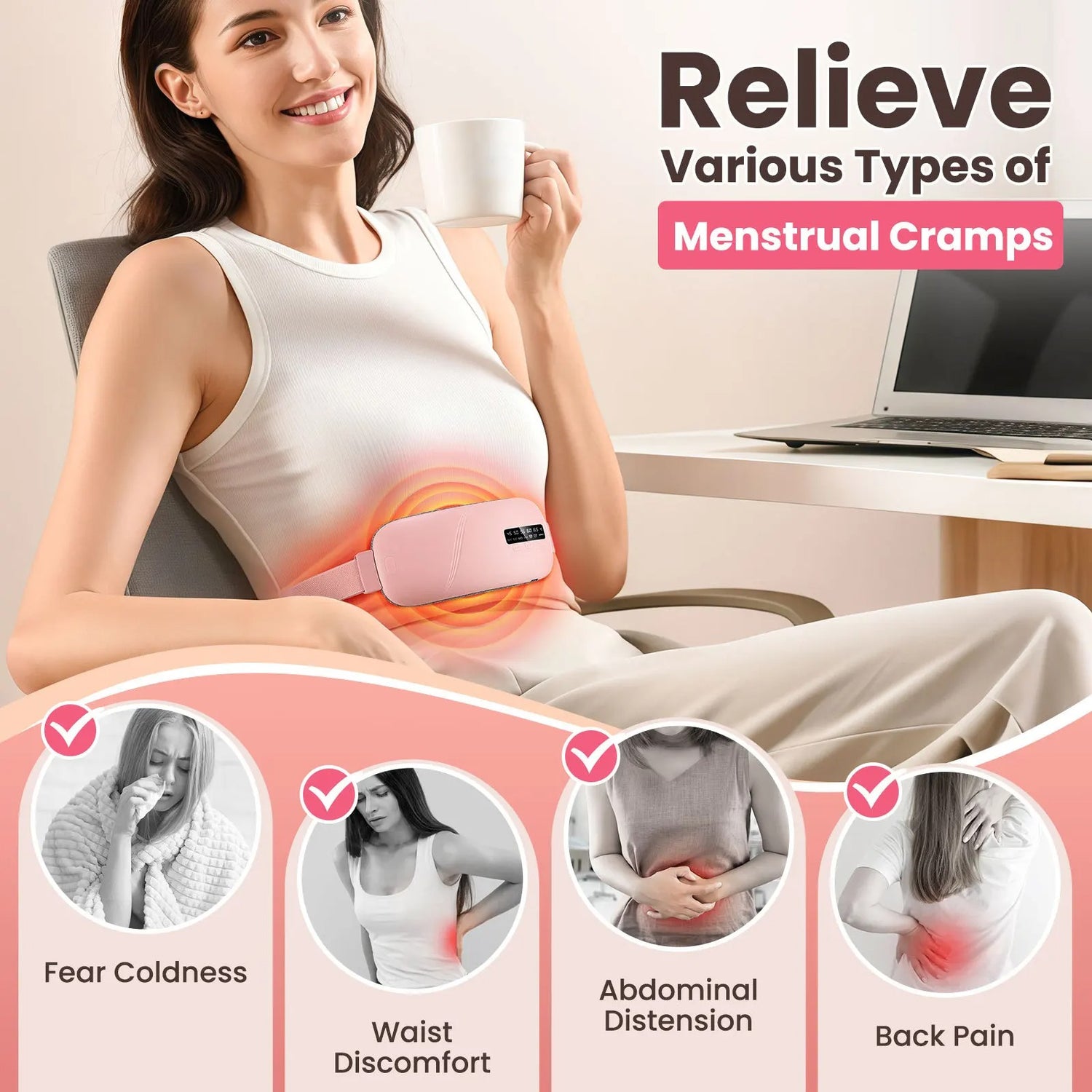 Electric heating belt for menstrual cramps, waist and back pain