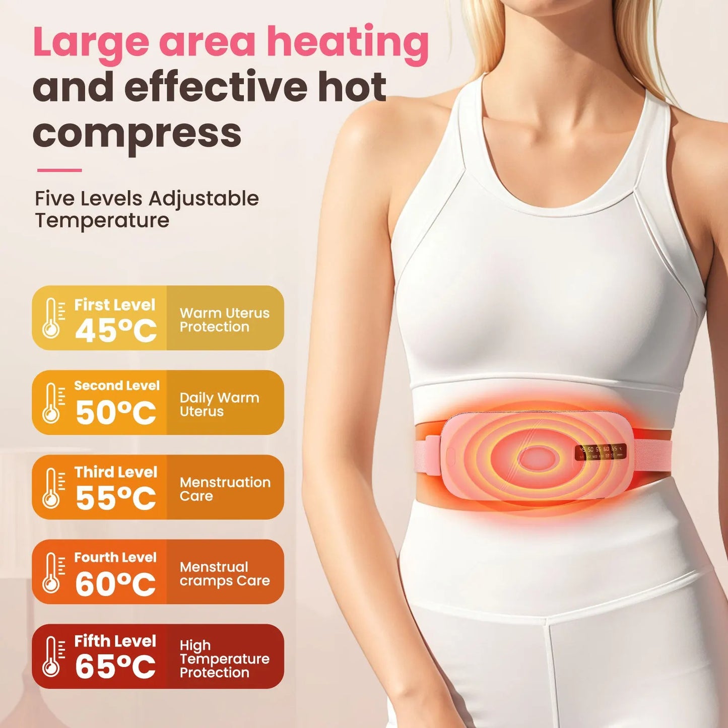 Smart period pain device showing temperature settings